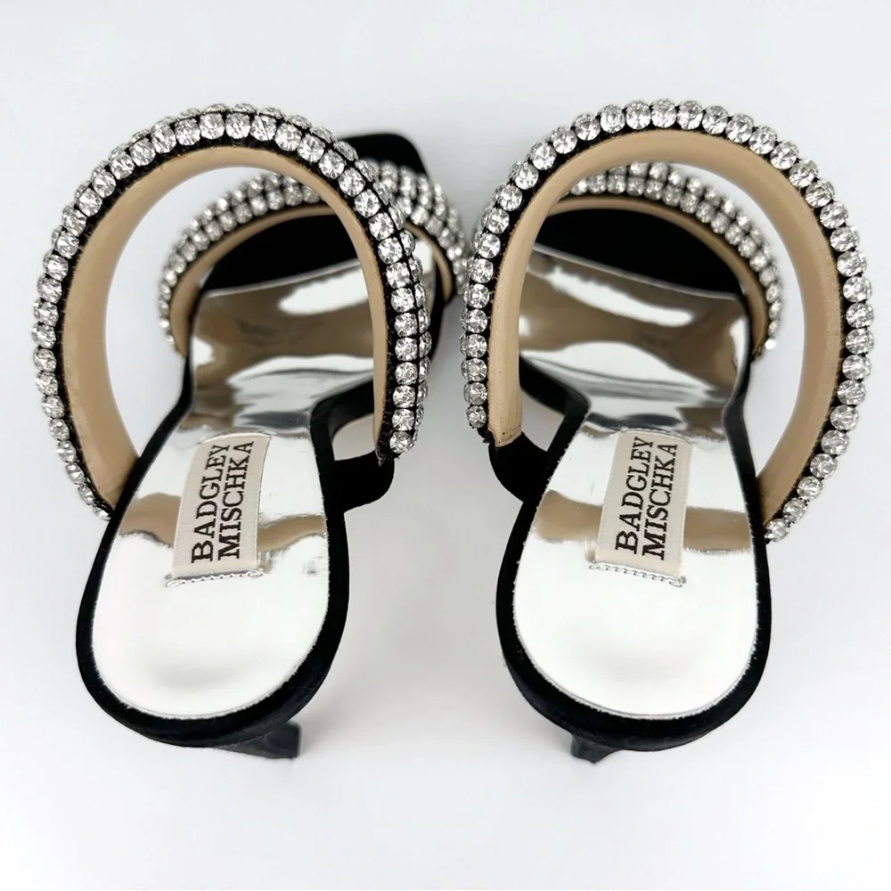 Badgley Mischka Women's Sade Jeweled Double Band Heeled Sandals Black Size 6 - Picture 8 of 12
